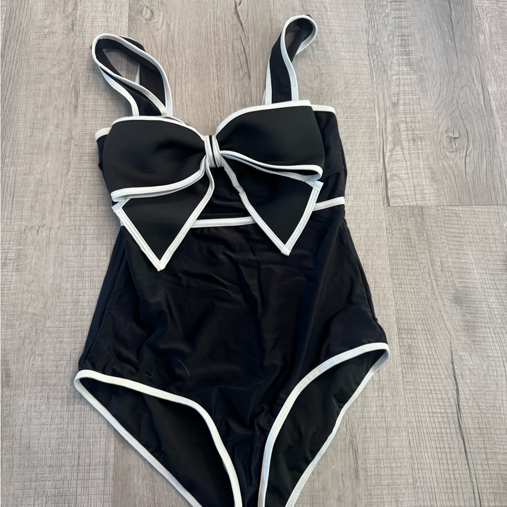 Black and White Bow One-Piece Swimsuit